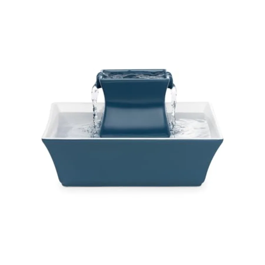 

Indoor ceramic cat fountain for elevated drinking, blue, 70 oz/2L capacity with dual free-falling streams and carbon-foam filte