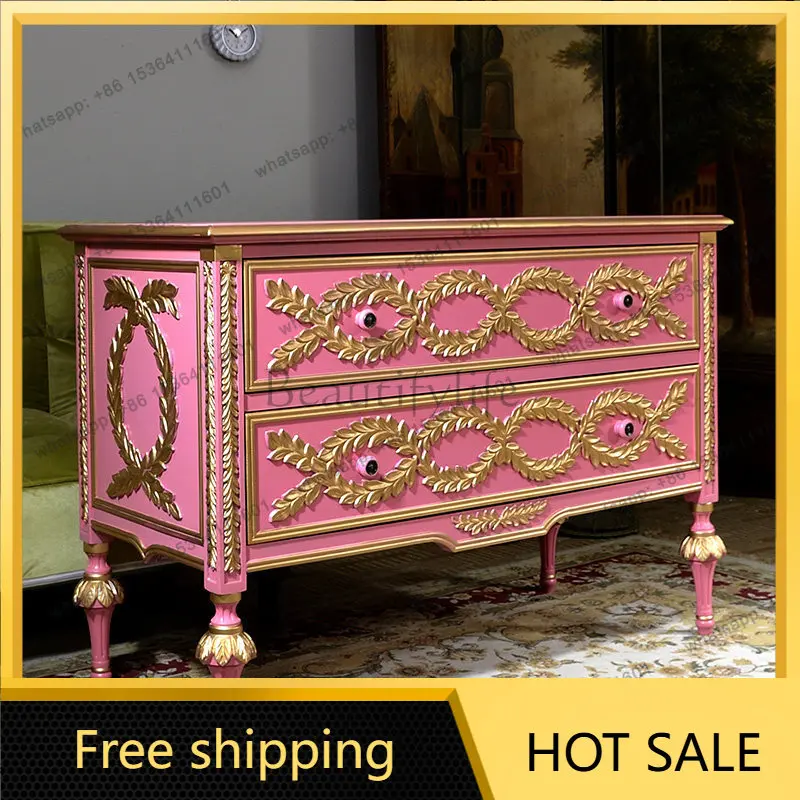 LD American Country Entrance Cabinet, Bedroom Vanity Cabinet, Storage Solid Wood Decorative Sideboard