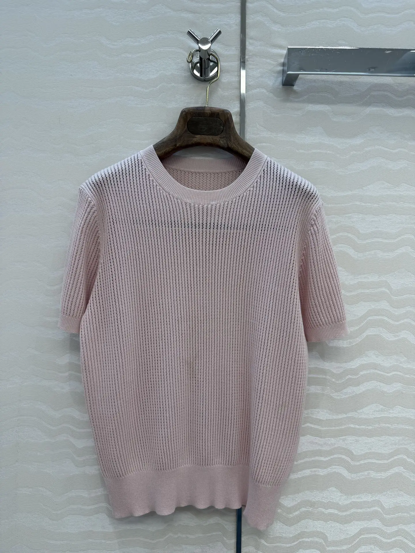 2026 Spring/Summer New Product: Advanced Solid Color Knitted Short Sleeve Top