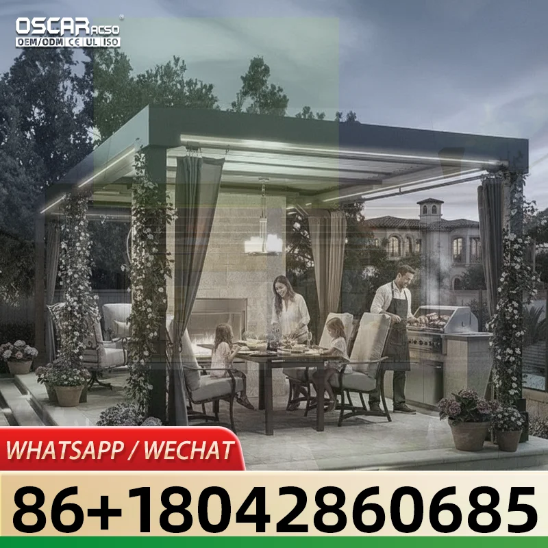 4x3 3x4 Motorized Electric Aluminium Outdoor Sides Roof Luxury Pergola for Backyard Patio Garden pergola