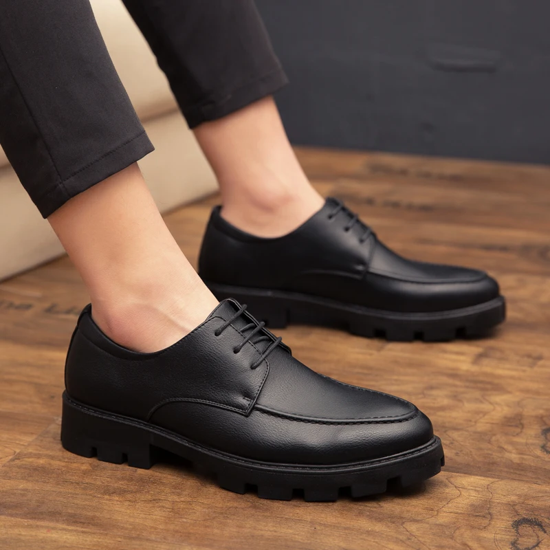 Mens Formal Business Shoes Slip-on Leather Men's Leather Platform Oxfords Slip on Thick for Male Derby Shoes Casual Loafers