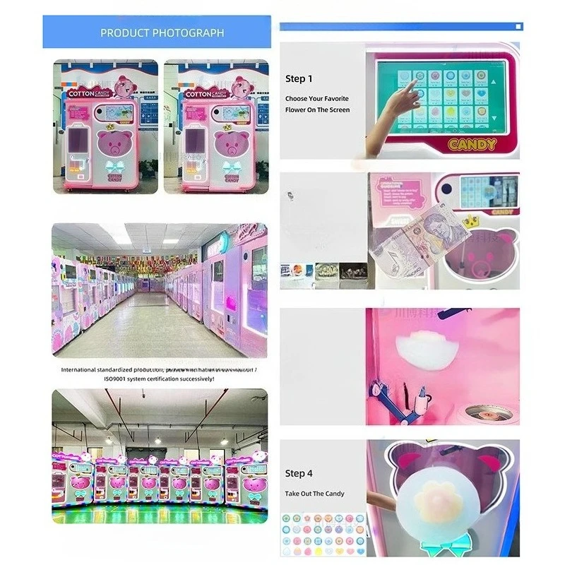 Cotton Candy Vending Machine Small Business Support Multi-Language Commercial Marshmallow Cotton Candy Making Machine for France