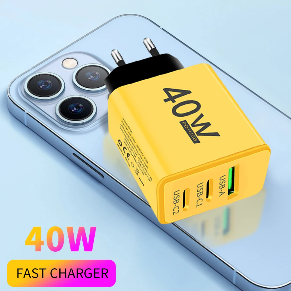 USB PD 40W Type C Fast Charge Charger For Samsung Huawei Xiaomi iPhone Oneplus Multi Ports Quick Charging Mobile Phone Adapter