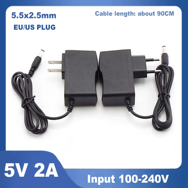 LED Light Charger AC 110-240V to DC 5V 2A Power Supply Adapter 5.5x2.5mm Converter for CCTV Camera Security m20