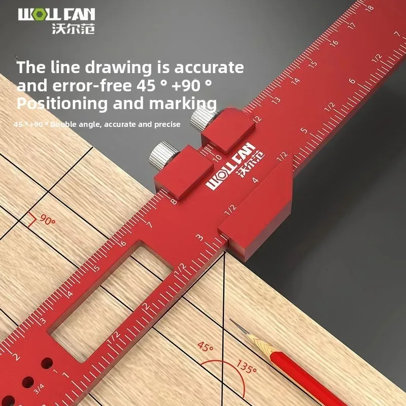 Precision Pocket T-Type Scribing Ruler with Slide Stop Inch & Metric Carpentry Square T-Track Measuring Marking Tool - view 4