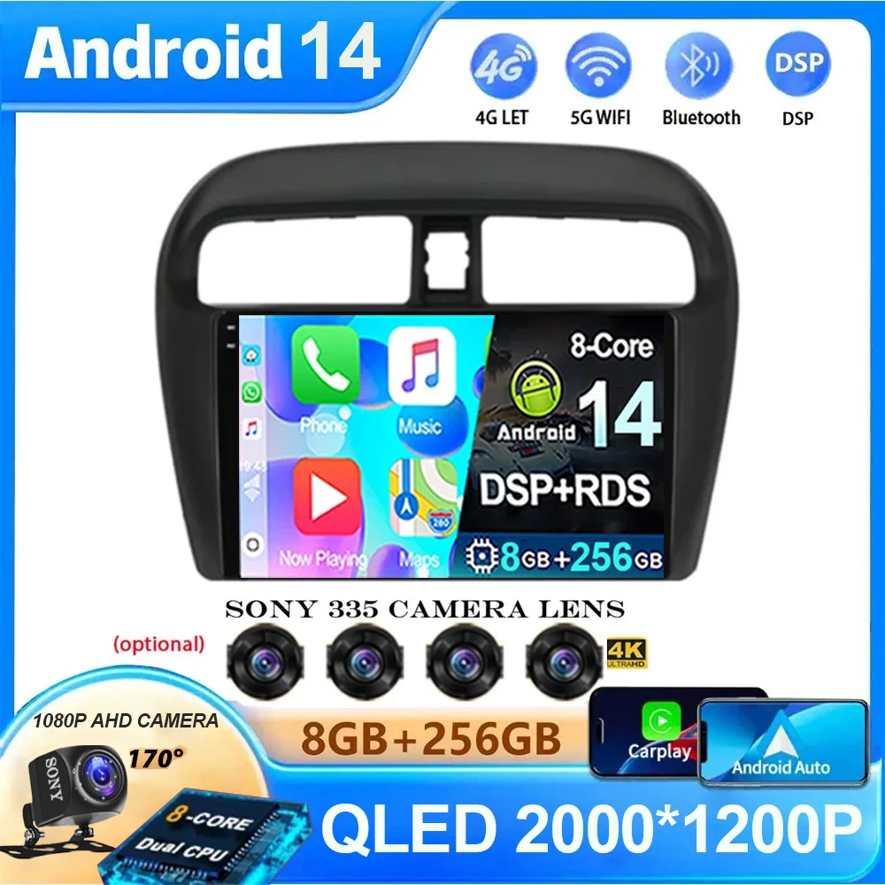 

Автомагнитола 2 Din на Android 14 для Mitsubishi Mirage Attrage 2012-2019 Space Star 2014 с GPS-навигацией и мультимедийным проигрывателем для Carplay