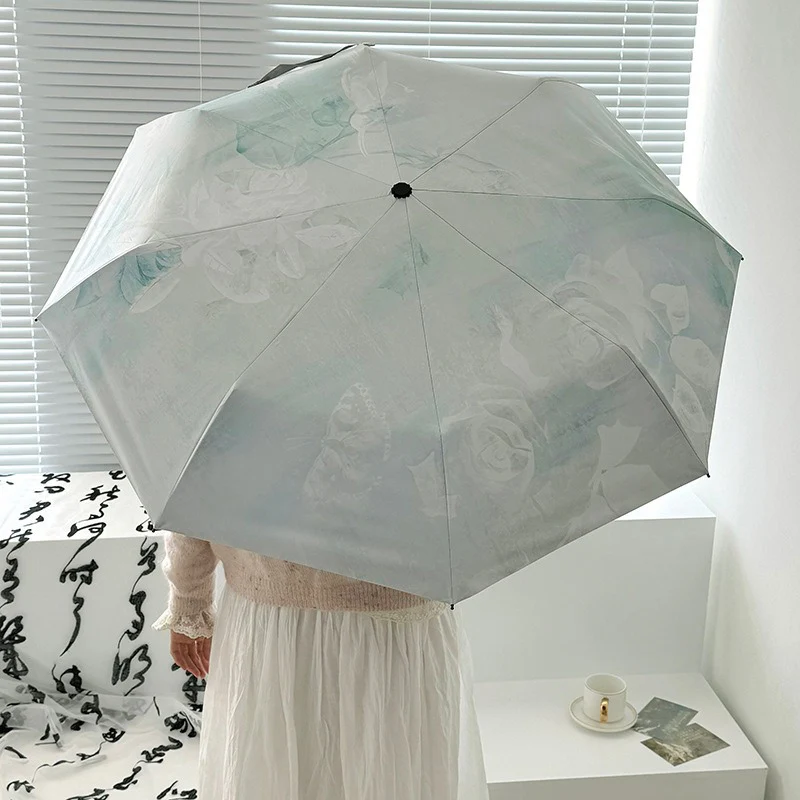 

Маленький свежий складной зонт, профессиональный солнцезащитный крем, защита от ультрафиолета, солнцезащитный зонт двойного назначения, полностью автоматический