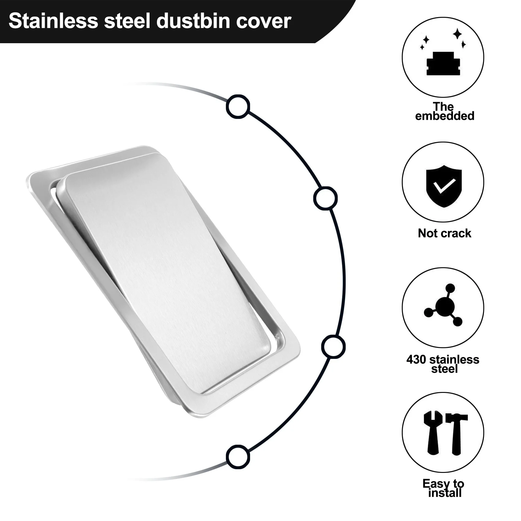 Stainless Steel Garbage Flap Lid Trash Bin Cover Flush Built-in Balance Swing Flap Garbage Lid for Kitchen Counter Top B