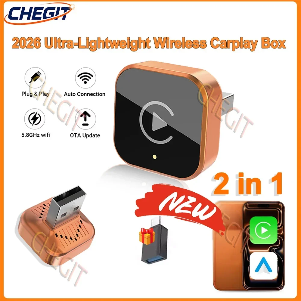 2026 Latest 2in1 Wireless CarPlay Apapter USB For IOS CarPlay & Android Auto,Converts Wired to Wireless Box,Plug & Play