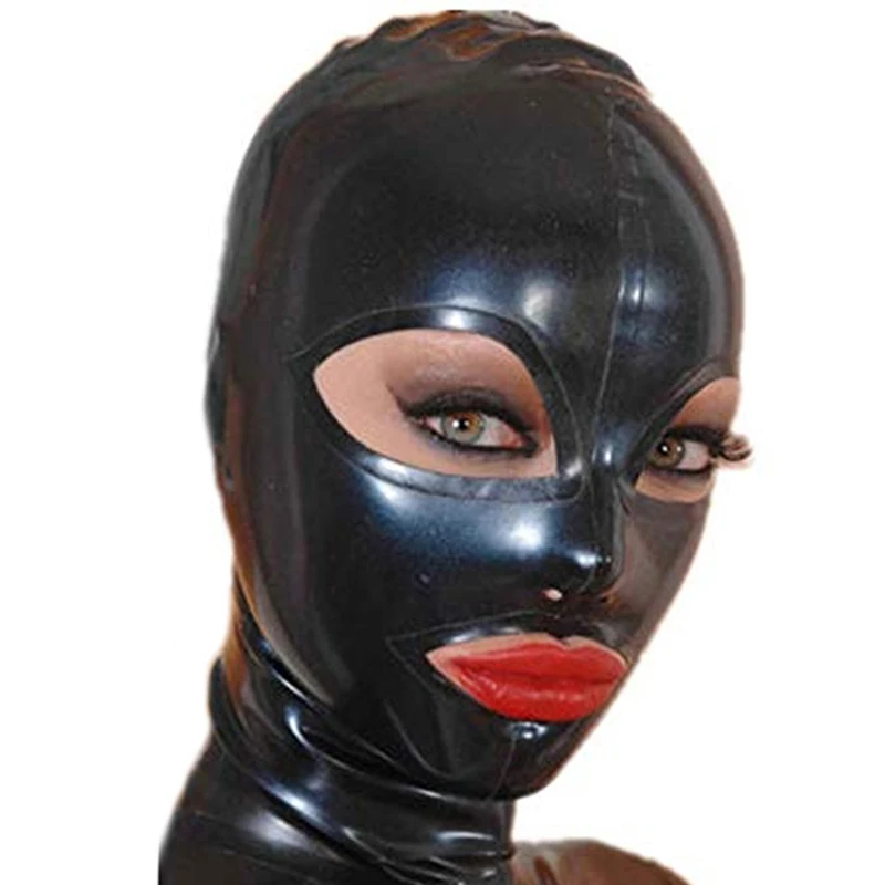 Sexy Handmade Latex Mask Rubber Hood Fetish Open Eye and Mount with Back Zipper Cosplay Costumes