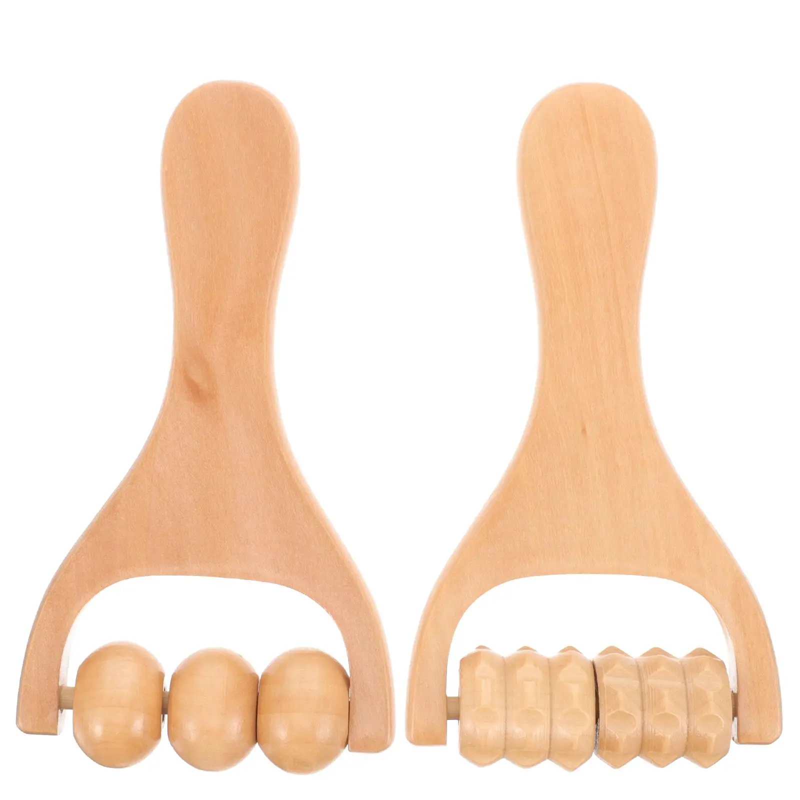 

2Pcs Natural Wood Massage Roller Tool Foot Neck Shoulder Back Relaxer Reusable Acupoint Handheld Travel Massager Lightweight