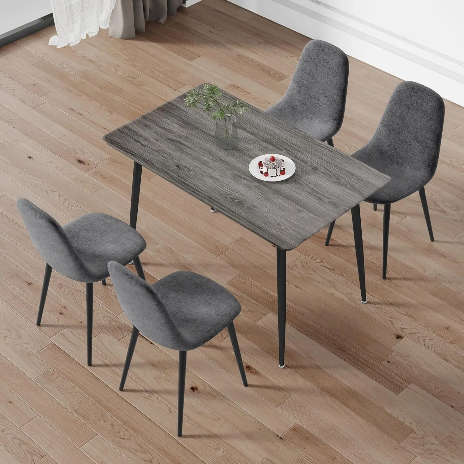 Dining Table Set for 4,Modern Rectangle Wood Dining Table and Fabric Dining Chairs 4, 5 Piece Kitchen Table and Chairs