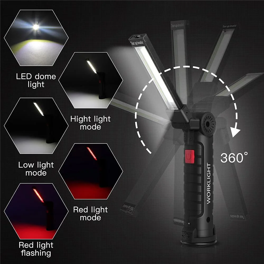 Portable Fold LED Flashlight Strong Magnet COB Working Light Type C Rechargeable Outdoor Camping Emergency Lantern view 5