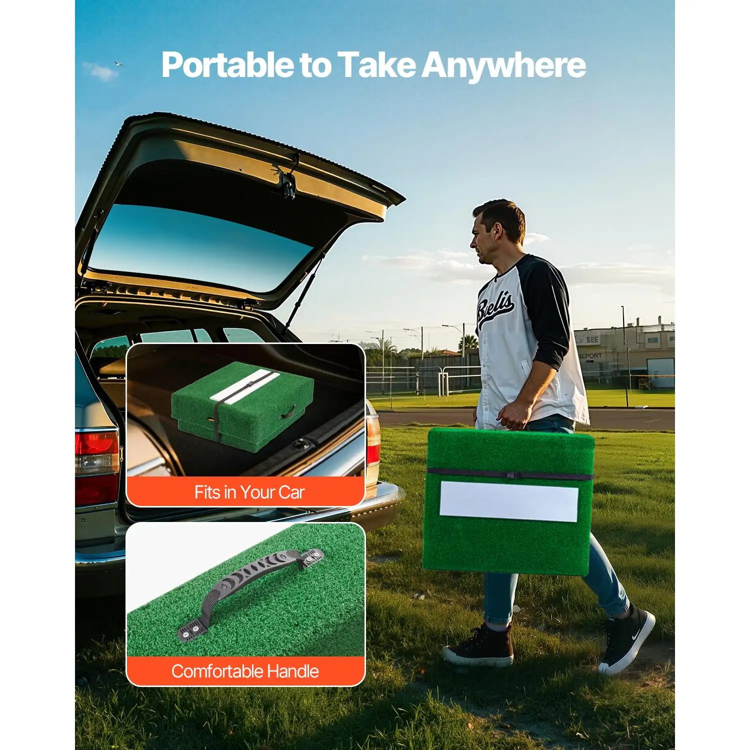 77 Inch Portable Baseball Pitching Mound Indoor Outdoor Softball Pitching Practice Training Equipment with Fade Resistant Turf Pitching Rubber and Carry Handles