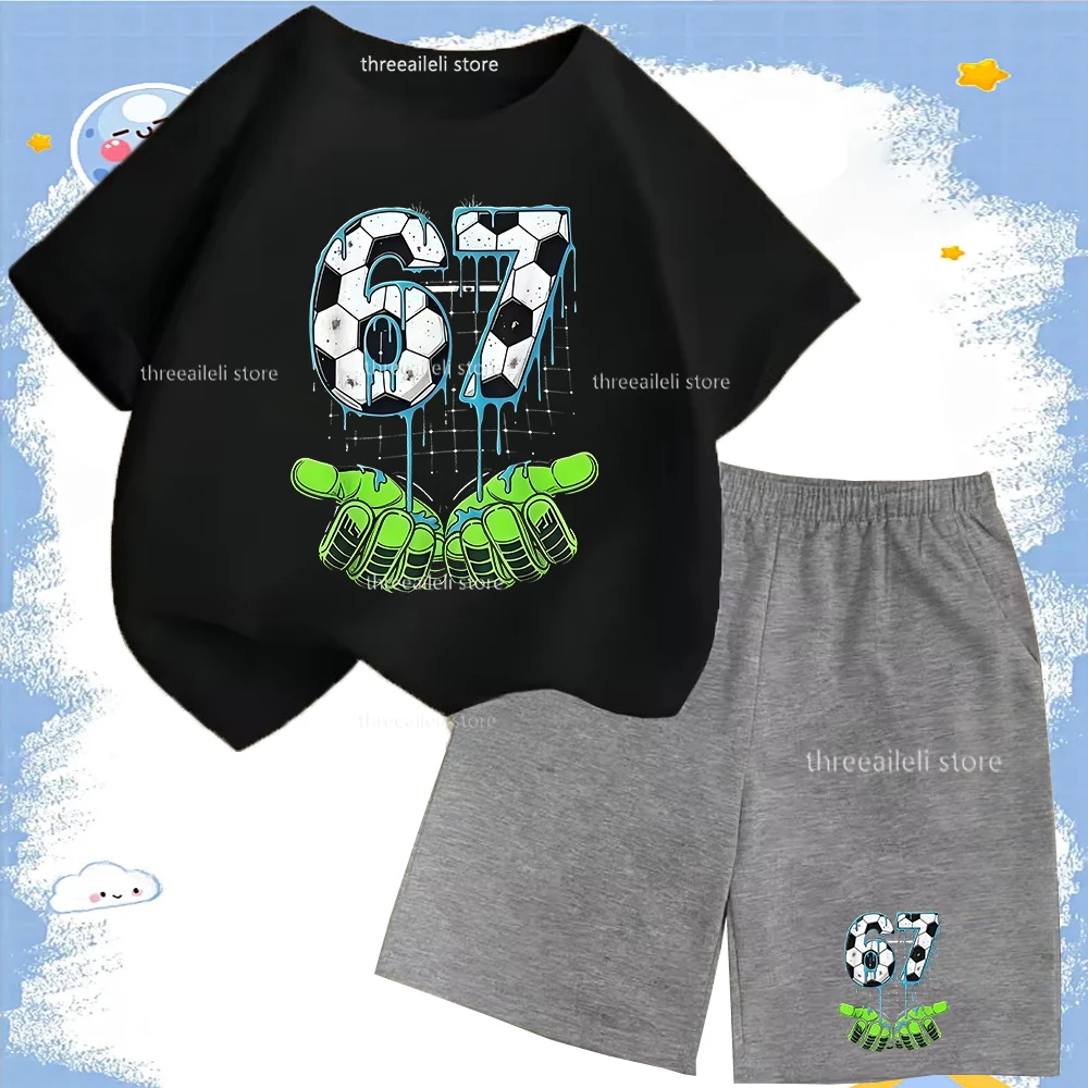 

Детский спортивный комплект для мальчиков: хлопковая футболка и шорты с принтом, летний, 2 предмета, размер 6-7 лет, удобный, с коротким рукавом