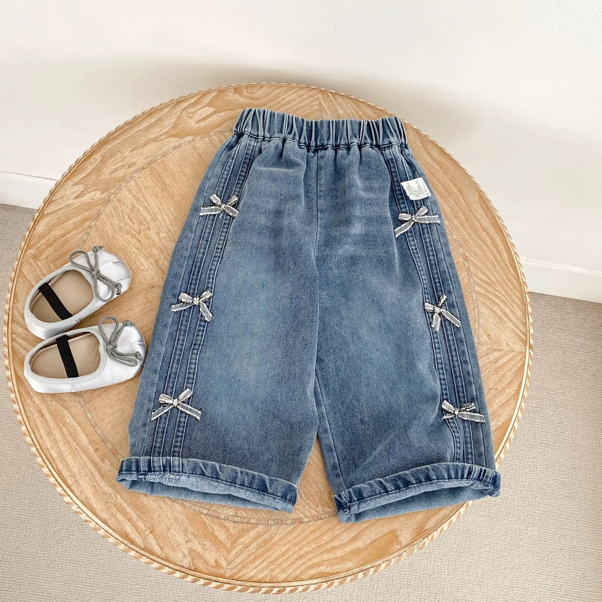 2026 Autumn New Girls Jeans Sweet Bow Wide Leg Pants Children Denim Trousers Toddler Fashion Casual Pants Kids Clothes