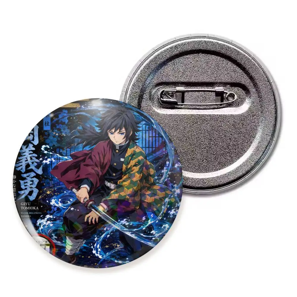 Demon Slayer Snap-in Pins Cartoon Character Round Creative Brooches for Backpack Accessories Jewelry Gifts