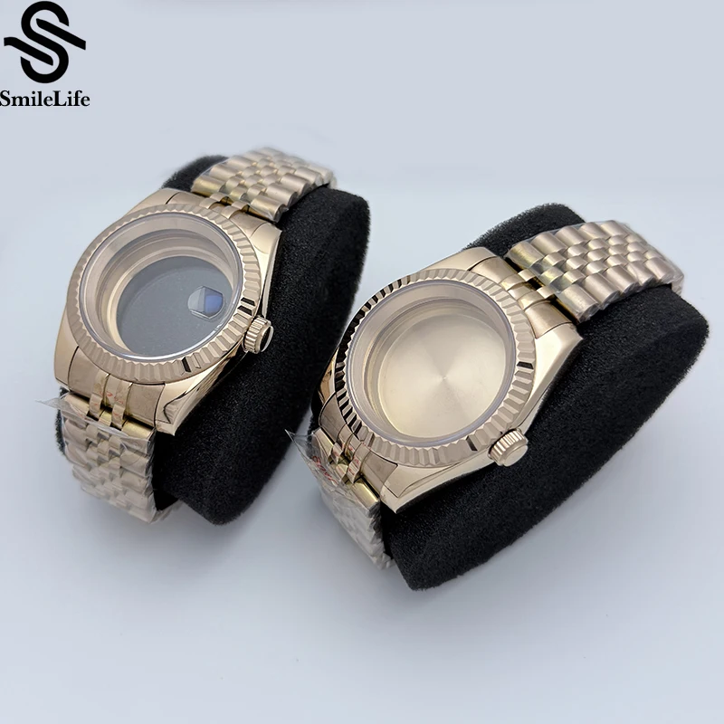 Smilelife 36mm/39mm caixa de relógio ouro rosa pulseira jubileu para seiko nh35 nh36 nh38/34 miyota 8215 movimento 28.5mm dial