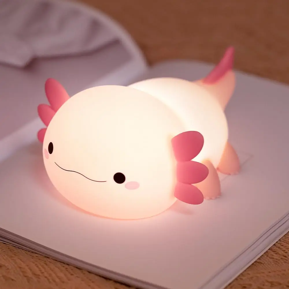 Cute Axolotl Night Light , Animal Silicone Night Lamp Touch Control Nightlights Rechargeable Bedside Lamp for Baby Children Gift