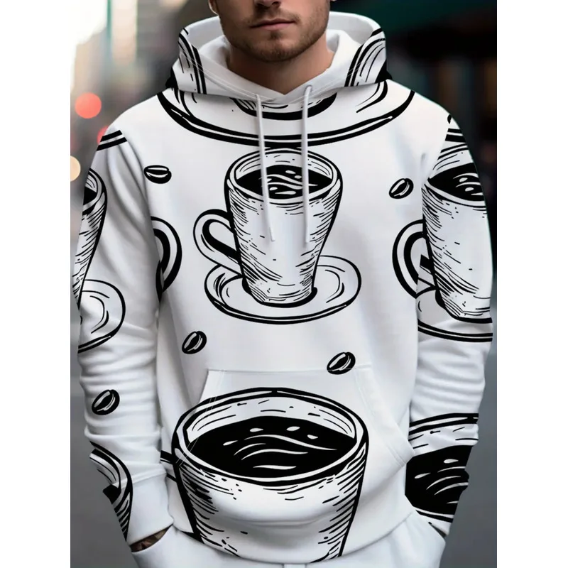 Men's Casual Hoodie Loose Fit Digital Print Long Sleeve Autumn Winter Machine Washable Travel Daily Top