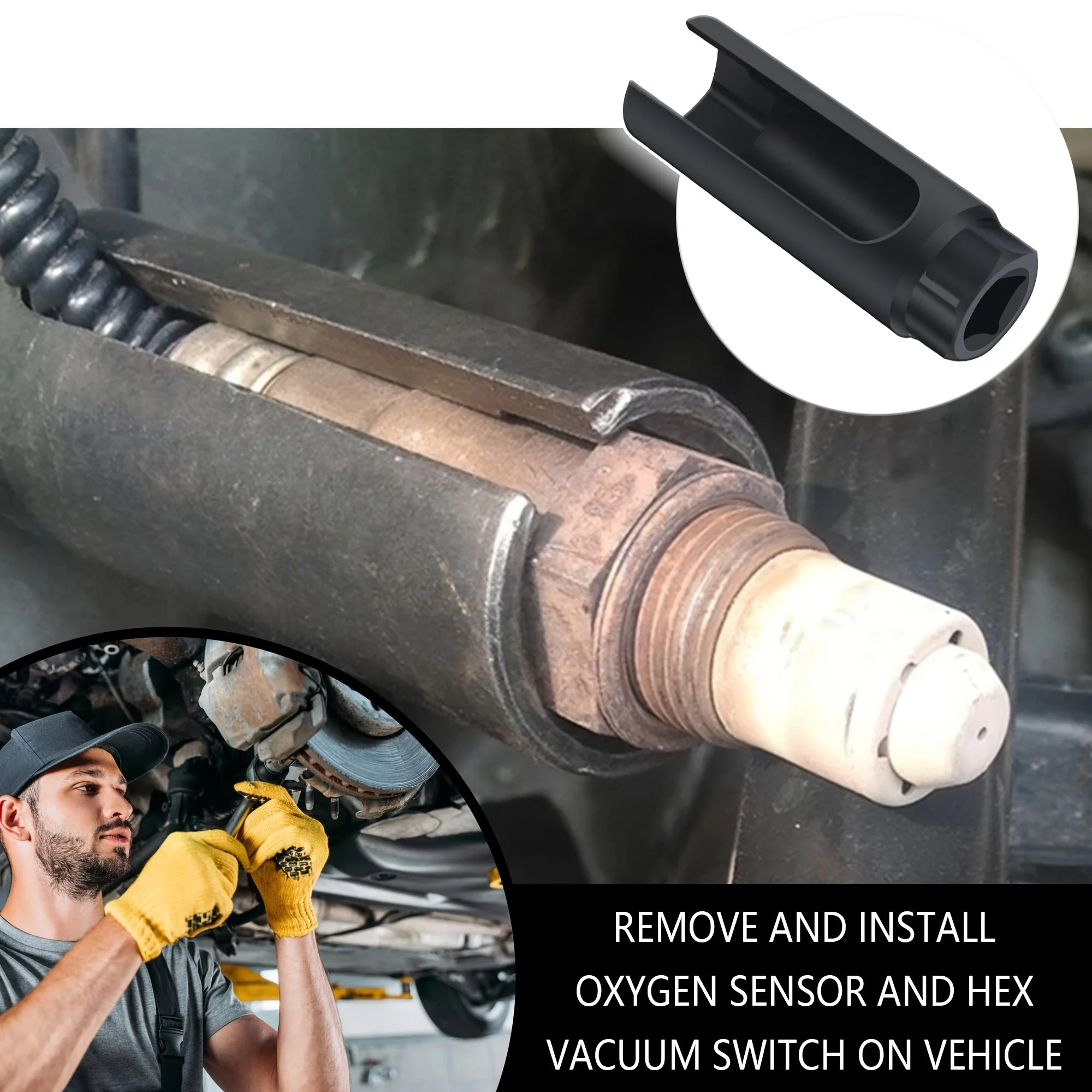 

1Pc 7/8" 22mm Oxygen Sensor Socket 1/2" Drive O2 Removal Tool Offset Wire Cutout Wrench for Auto Car Exhaust Repair