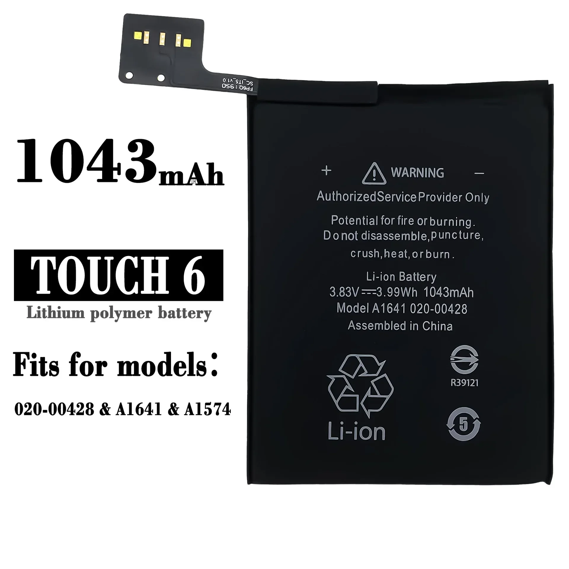 Batería de Repuesto de Polímero de Litio A1641 de 1043 mAh y 3.99 Wh para iPod Touch de 6.ª Generación 6 6g + Herramientas de Reparación