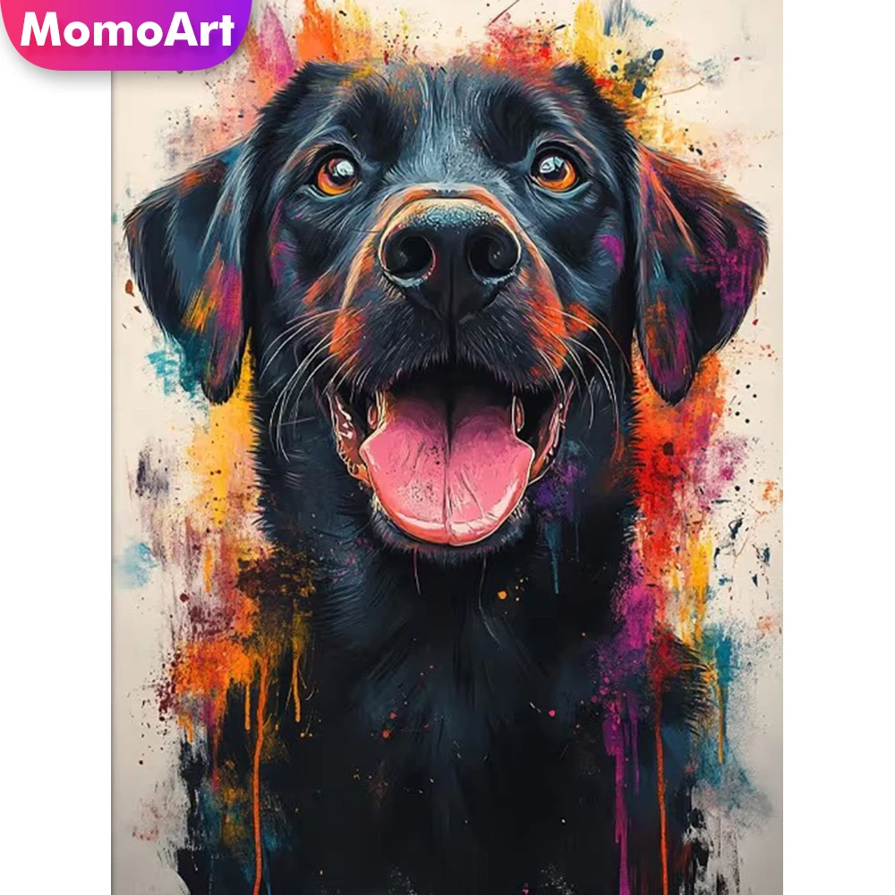 Momoart - Nuevo Kit de Pintura de Diamantes con Diseño de Perro, Manualidades con Diamantes Cuadrados y Redondos, Bordado Hecho a Mano