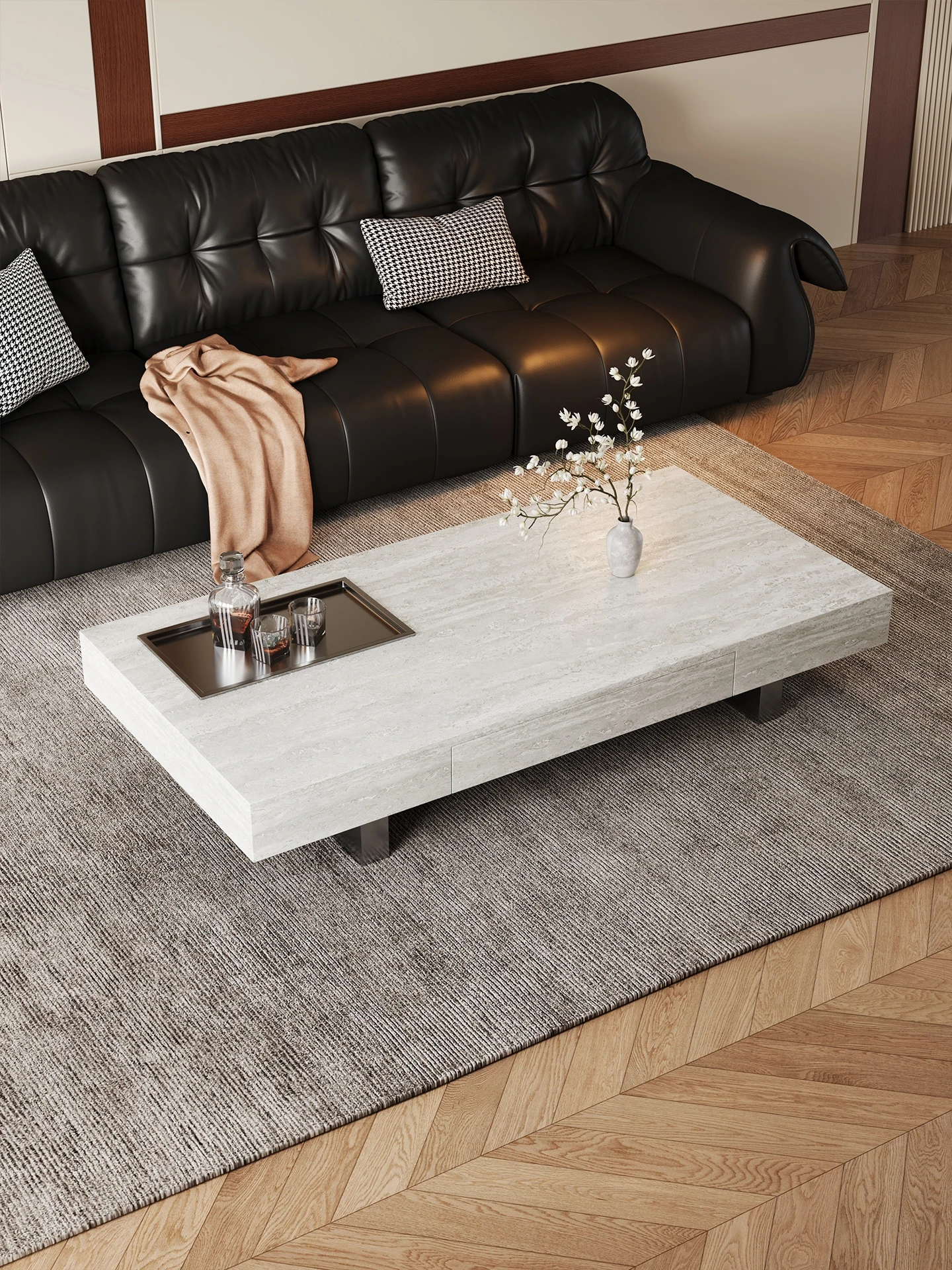 Coffee table, living room 2025 new model, suspended, rectangular, travertine, household, high-end, minimalist, small apartment