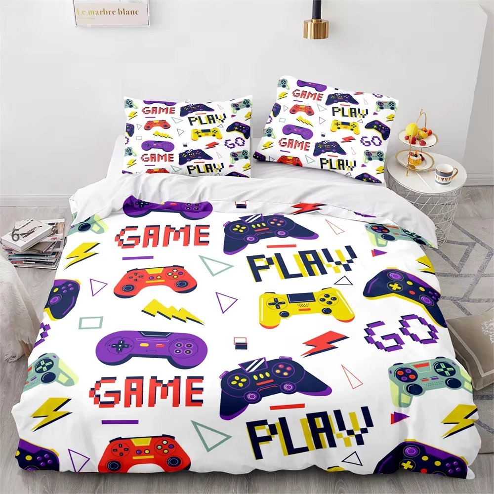Gamepad Duvet Cover Twin Queen Modern Gamer Comforter Cover for Boys Children Video Game Bedding Set Geometric Bedspread Cover