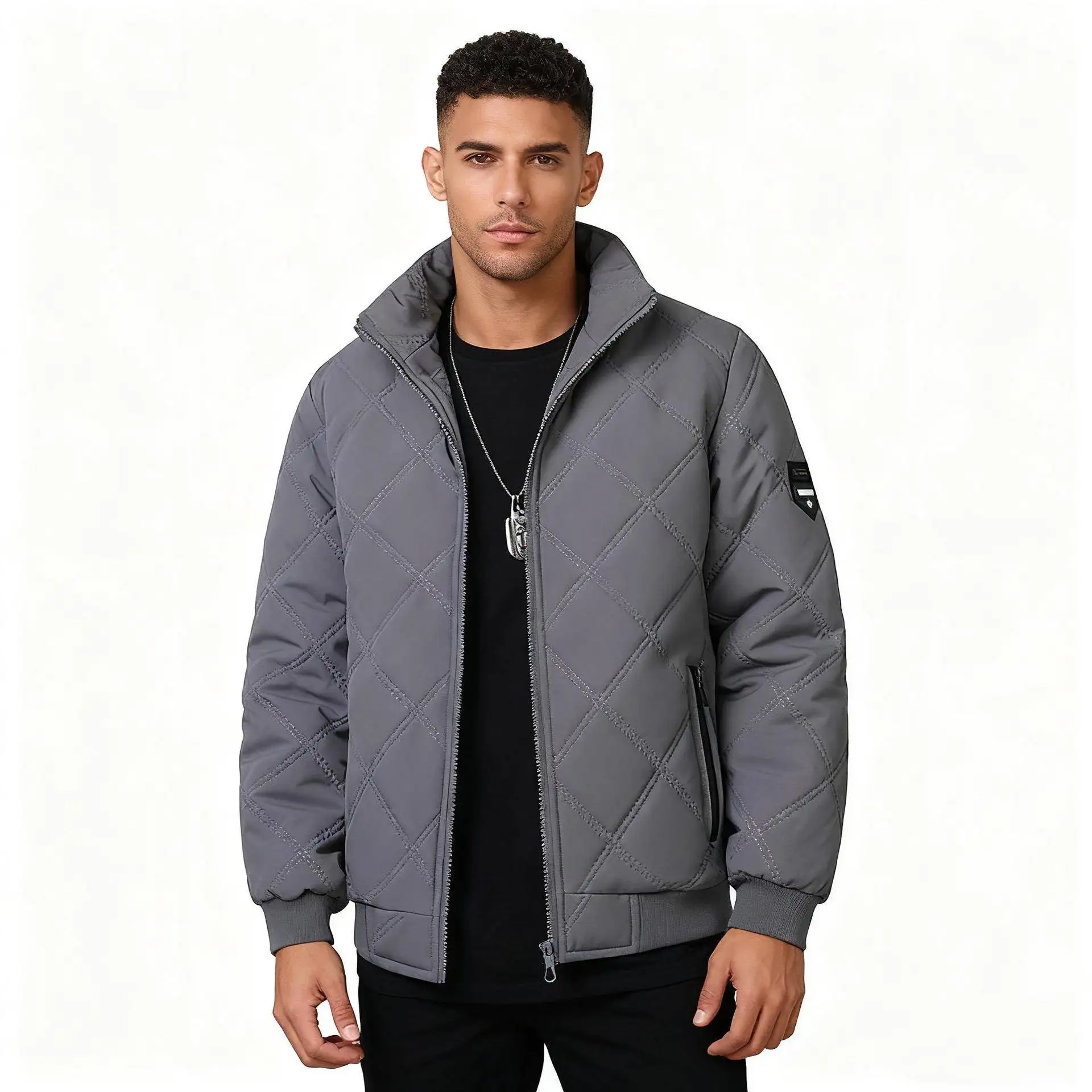 

Мужская модная утепленная зимняя хлопковая куртка с воротником-стойкой и дизайном с бриллиантами, повседневная верхняя одежда