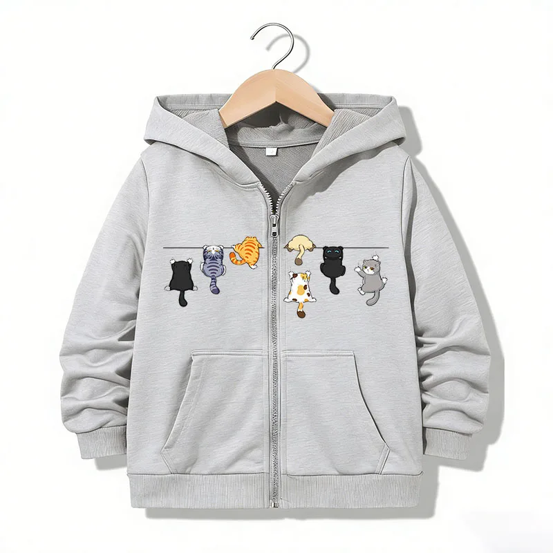 Zipper Hoodie Funny Casual Cat Letter Hoodies Jackets Boys Girls Y2k Comfortable Zip Up Sweatshirt Spring Autumn Hoodies