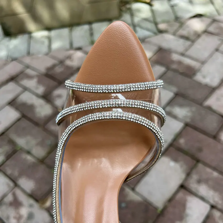 QUTAA 2023 Thin High Heels Women Microfiber Sandals Crystal Summer Party Wedding Prom Pumps Platforms Shoes Woman Size 34-42