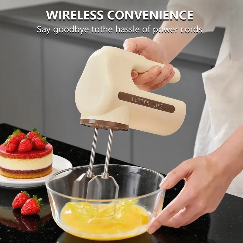 Cordless Electric Handheld Mixer 5 Speed With Two Detachable Whisks For Kitchen Baking Starter Kit Gift Idea
