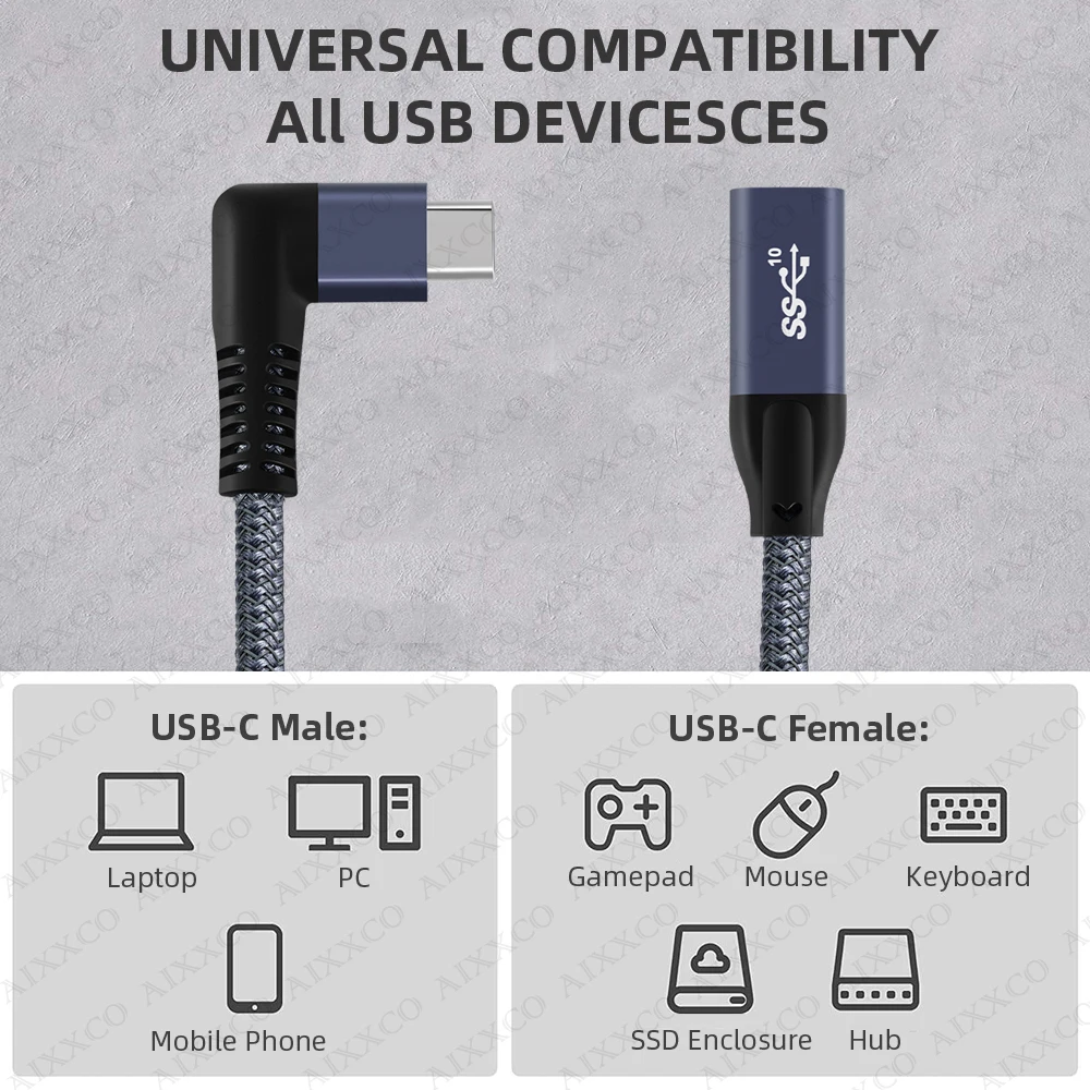 AIXXCO 10Gbps USB C Extension Cable USB 3.1 Type C Extend Fast Charging Cable 100W for Switch MacBook Pro Samsung S10