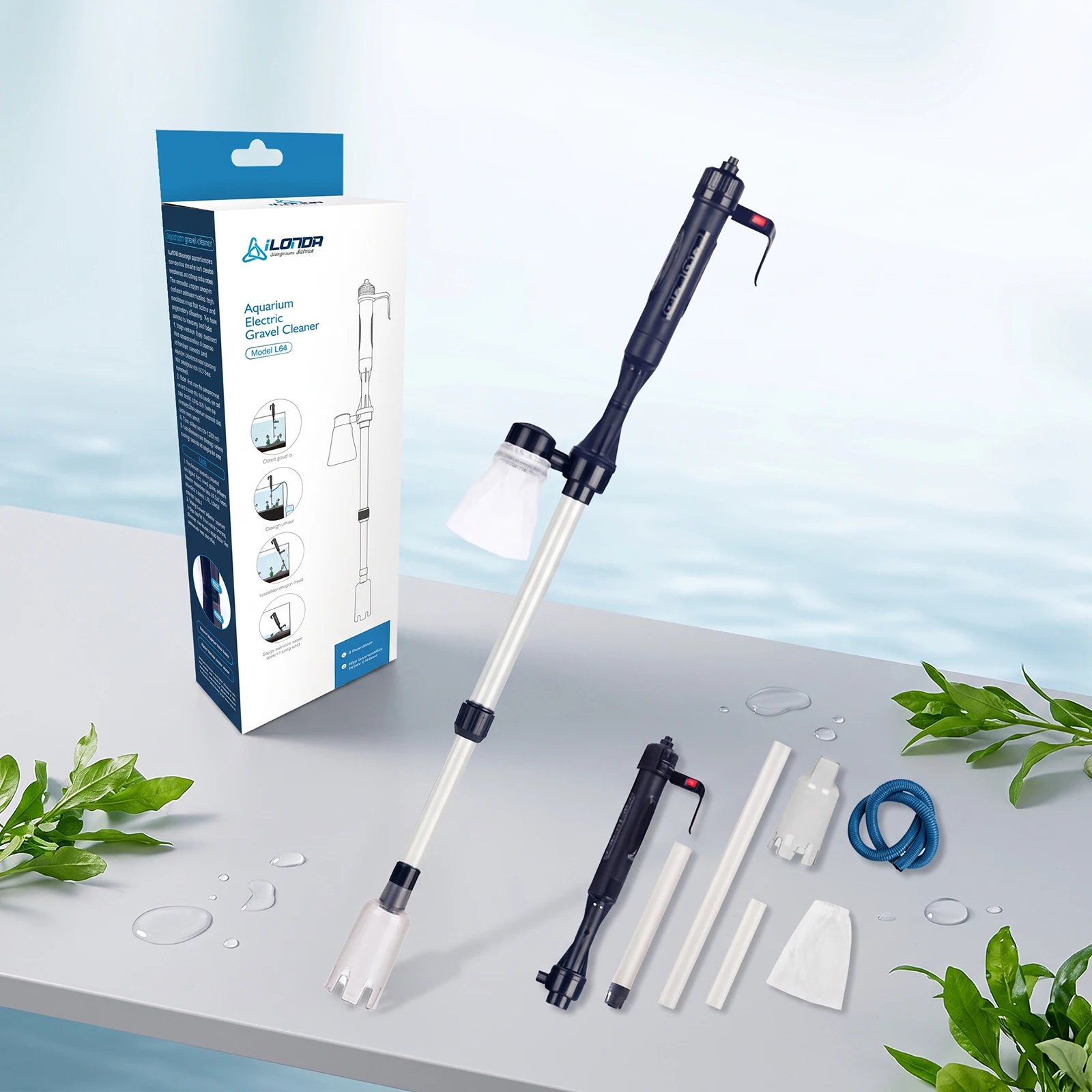 Electric Battery Operated Fish Tank Gravel Cleaner Vacuum, Adjustable Length Tube Aquarium Water Changer for Daily Maintenance