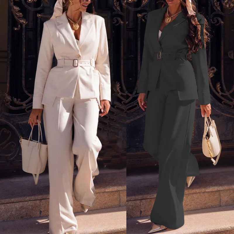 Y2K elegante ufficio signora manica lunga giacca con risvolto pantaloni larghi completi autunno inverno donna Blazer pantaloni due pezzi Set