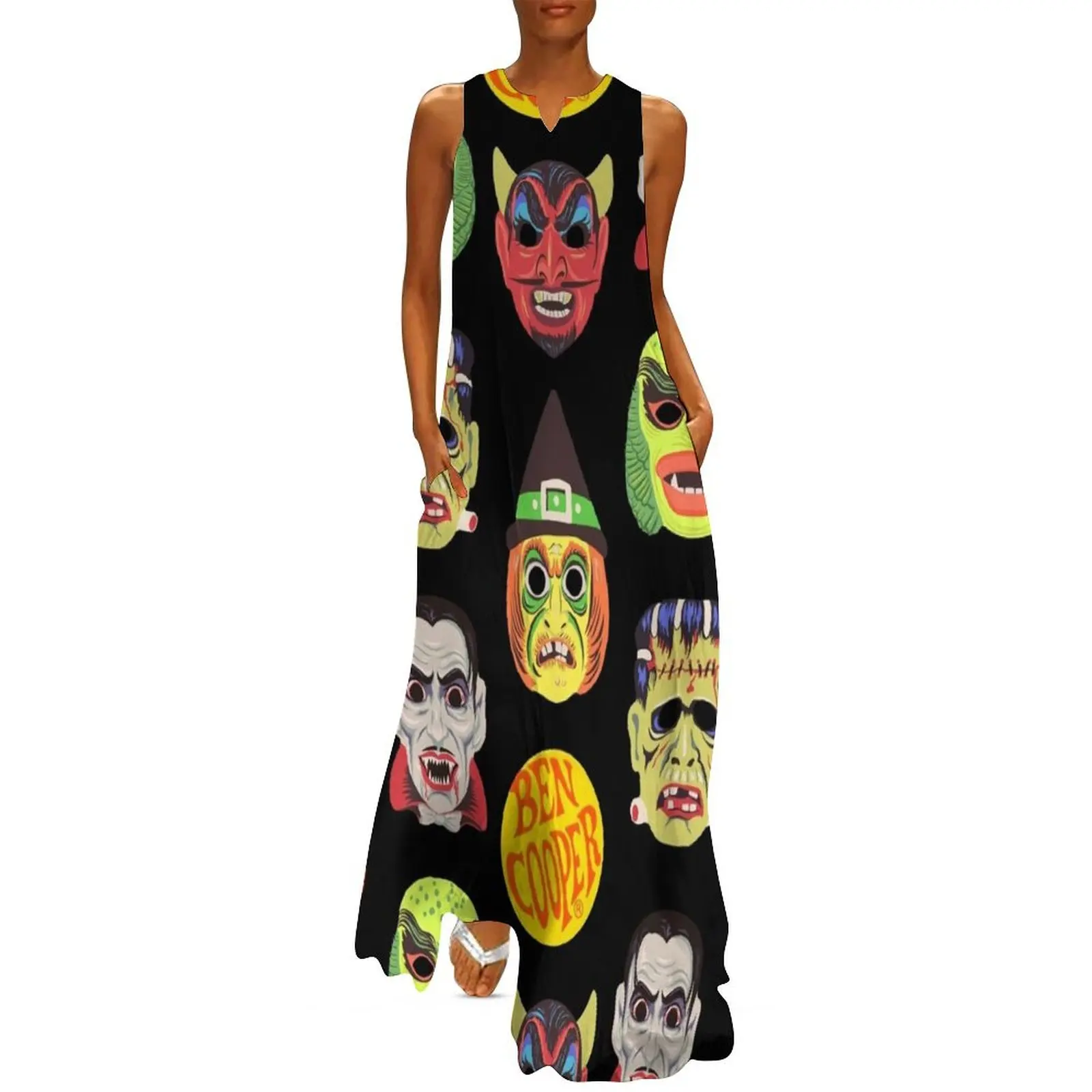 Vintage Halloween Masks Long Dress women