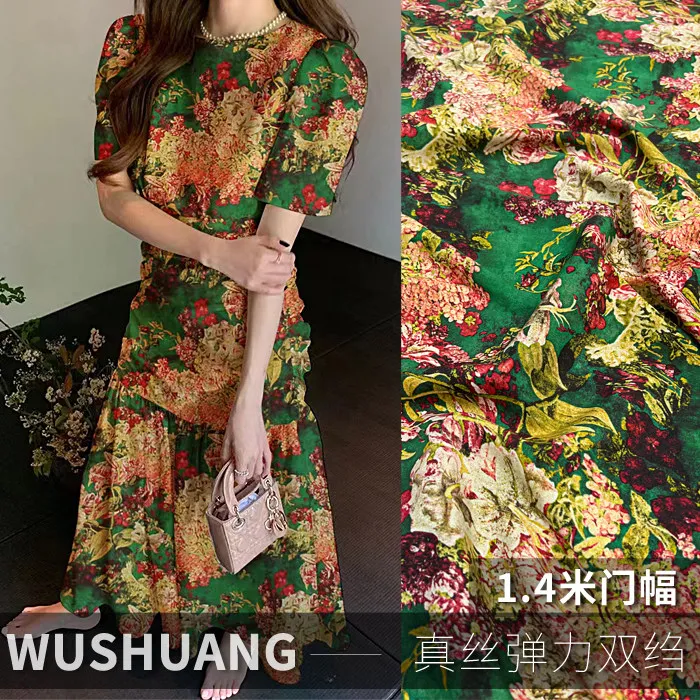 

Tropical Floral Print Silk Stretch Crepe De Chine Fabric Mulberry Silk Material For Dresses 140cm Wide Blouse