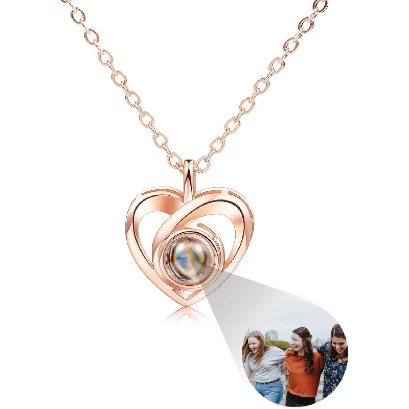 

Personalized Photo Projection Heart Necklace, 925 Sterling Silver Custom Picture Pendant, Birthday Anniversary Gift for Women