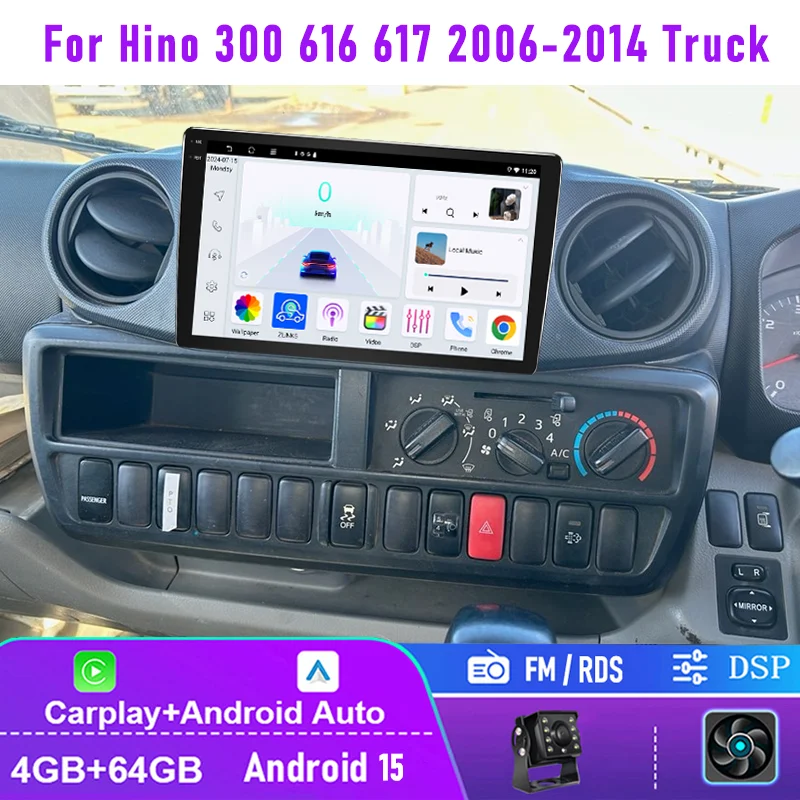 

10" 4+64GB For Hino 300 616 617 2006-2014 Car Radio Wireless CarPlay Android 15 Auto Head Unit GPS Navi Google Map