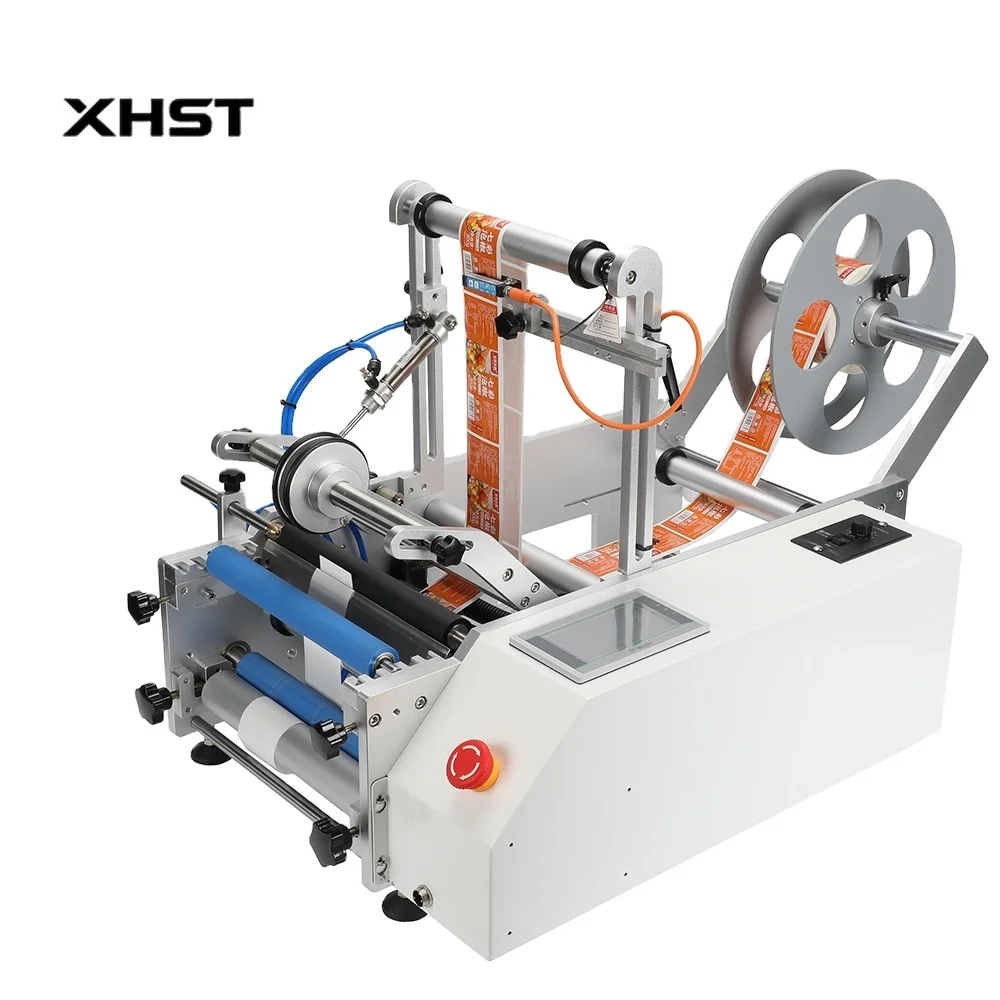 High Performance Round Bottles Labeling Machine Label Applicator Motor Drive Double Side Labels