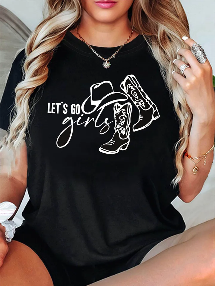 Western Cowboy Style Lets Go Girls Graphic T-Shirt
