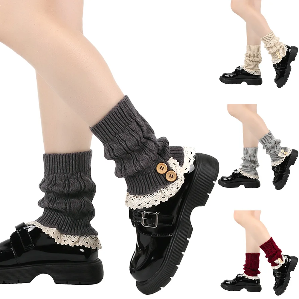 

Lolita Women Leg Warmers Winter Warm College Style Thick Boot Socks Japanese Harajuku Style Knit Ankle Socks for Women Girls