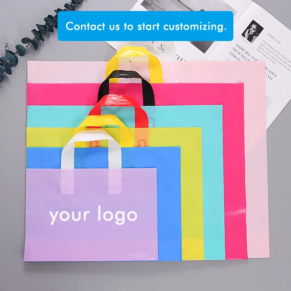 100pcs Custom Logo Plastic Gift Bags with Handle
