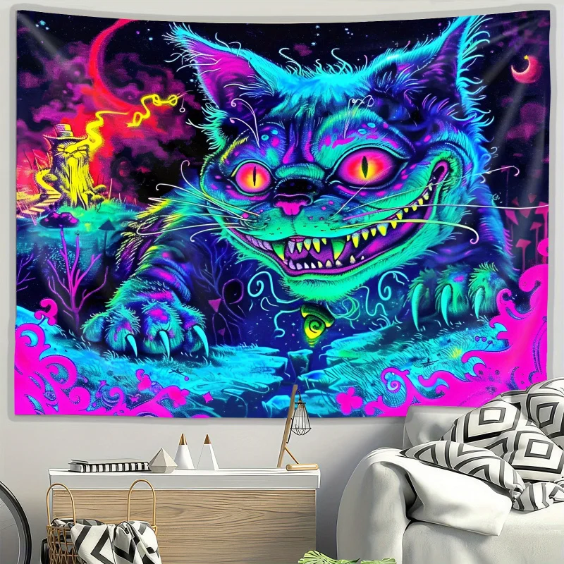 VIKAMA Fantasy Cheshire Cat Tapestry Gradient Moonlight Effect Children's Theme Room Fantasy Style Living Room Decor