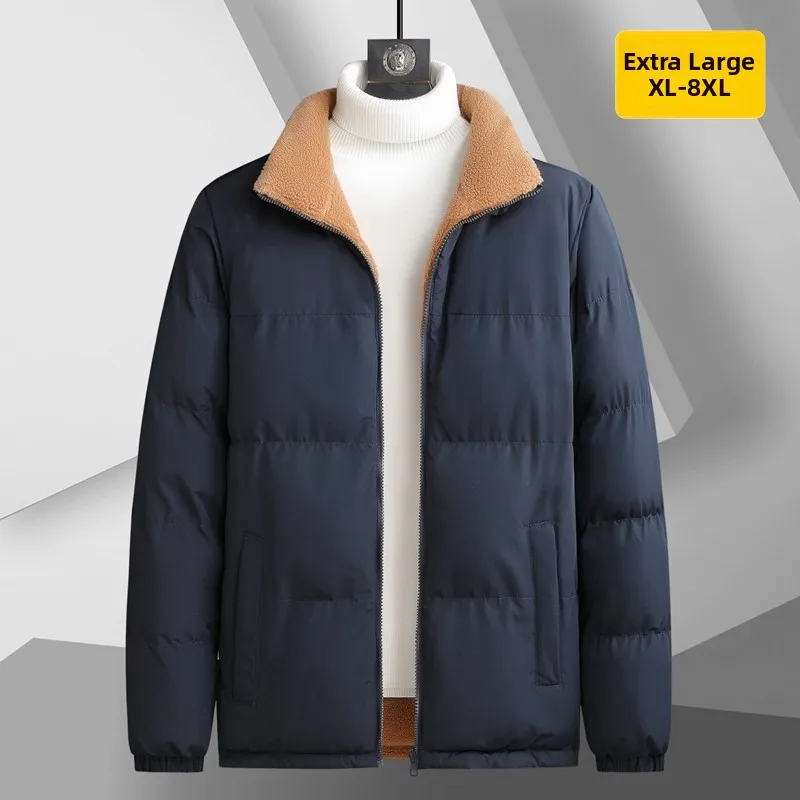 

Двусторонняя утепленная хлопковая куртка с воротником-стойкой для мужчин, свободного кроя, модная, больших размеров, из овчины, с наполнителем из хлопка