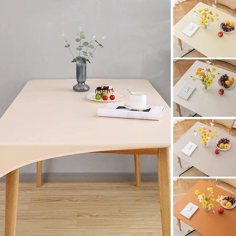 

PVC Leather Elastic Tablecloth Waterproof Dining Table Cover All-inclusive Solid Color Table Cloth Desktop Accessories Protector