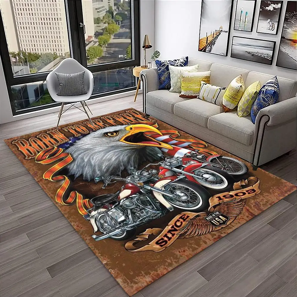 3D Retro Vintage Motorcycle and Classic Automobile Art Pattern Non-Slip Area Rug Living Room Decor