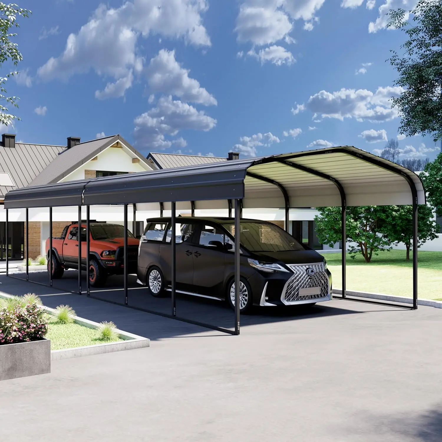 

Heavy Duty Galvanized Steel Carport 10x30FT 2-Car Outdoor Storage Canopy Garage Shed for Boats Trucks, Customized