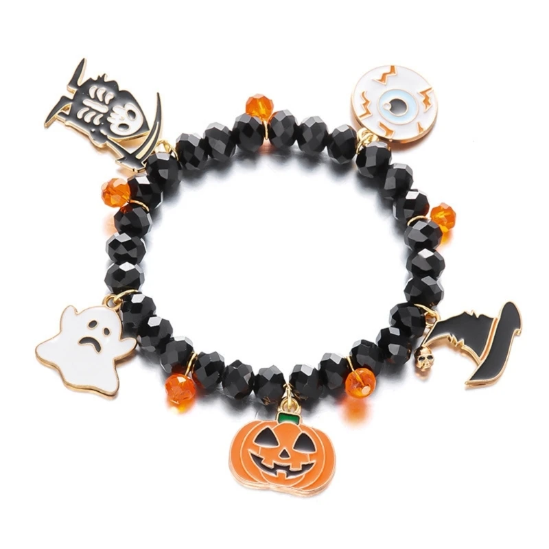 Festive Halloween Bat Pumpkin Bracelet Alloy Charm Wristlet Hand Chain Jewelry For Costume Accessories E0BF
